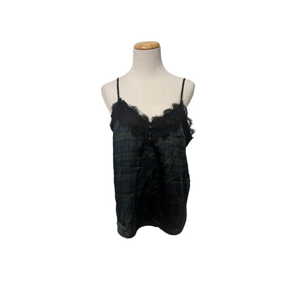 Abercrombie & Fitch black watch plaid satin lace camisole sz M NWT - Picture 1 of 3